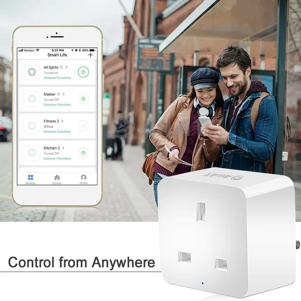 Wi-Fi Smart Plug Британский магазин беспроводной разъем управления 16A Мощность мониторинг энергии таймер переключатель Голосовое управление работает для Alexa Google