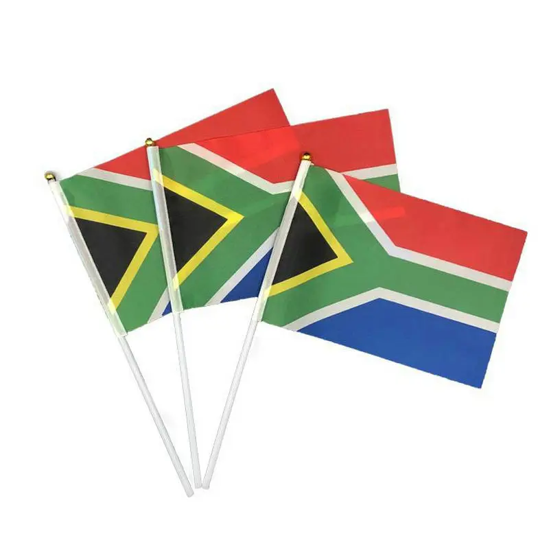 

100pcs Custom South Africa Hand Held Shake Small Flag 14x21cm polyester South Africa Hand Waving Flag with plastic flagpole