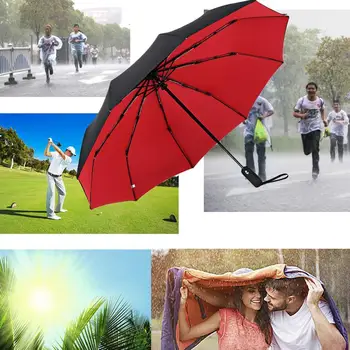 

Automatic Ten Bone Folding Umbrella Female Male Large Rain Quality Black High Umbrella Windproof Red Paint Umbrella G5P1