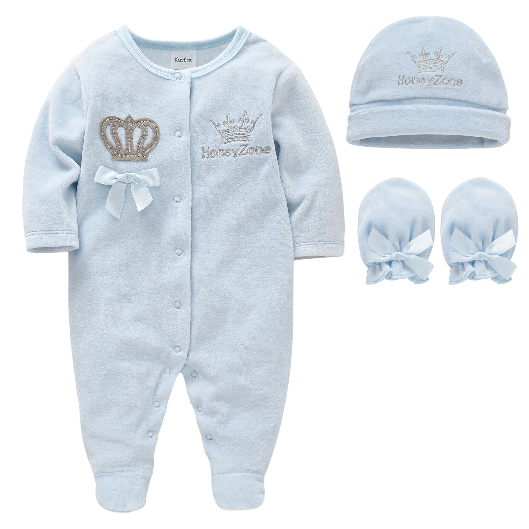 Honeyzone Pyjama Bebe Spring Autum Baby Boy Clothes Set Blue Crown Print Jumpsuit Full Sleeve Newborn Romper Sleep 0 To 12 Month baby jumpsuit baby sleepwear