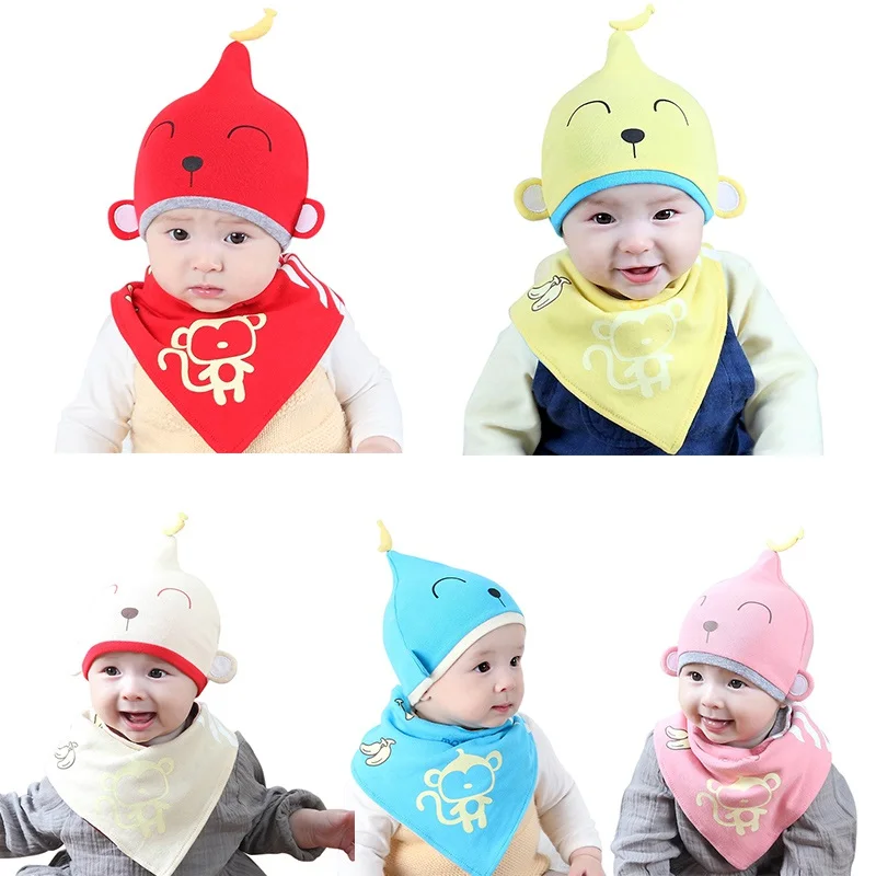 2 шт./компл. младенец, грудничок, ребенок мальчики девочки шапочка для сна шапки+ слюнявное полотенце треугольный головной платок Набор