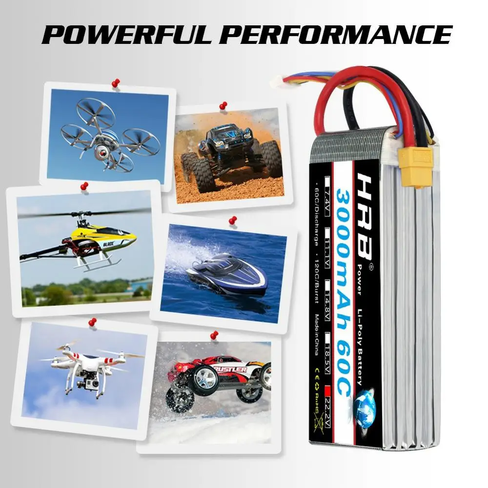 Аккумулятор HRB RC Lipo 2s 3s 4s 6S 22 2 в 3000 мАч 11 1 В 14 8 lipo 60C для радиоуправляемого