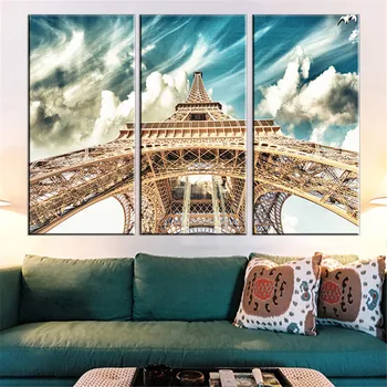 

Home decoration canvas oil painting triple Eiffel Tower oil painting canvas painting posters wall pictures for living room
