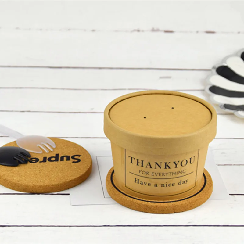 10pcs High quality kraft paper whtie/yellow disposable dessert cup 270ml small round creative cake ice cream paper cup with lid