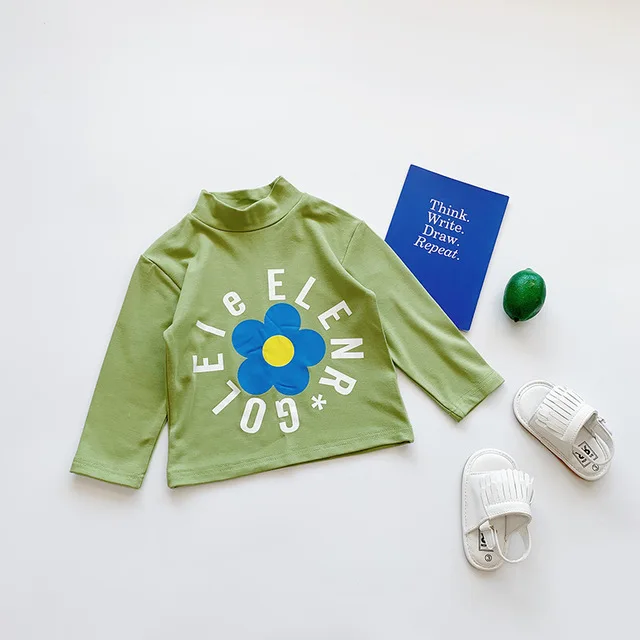 green Топы для девочек Цвет цветочный принт футболка для маленького мальчика, майка осенне-зимние топы с длинными рукавами нижняя рубашка детская одежда для девочек - Цвет: green