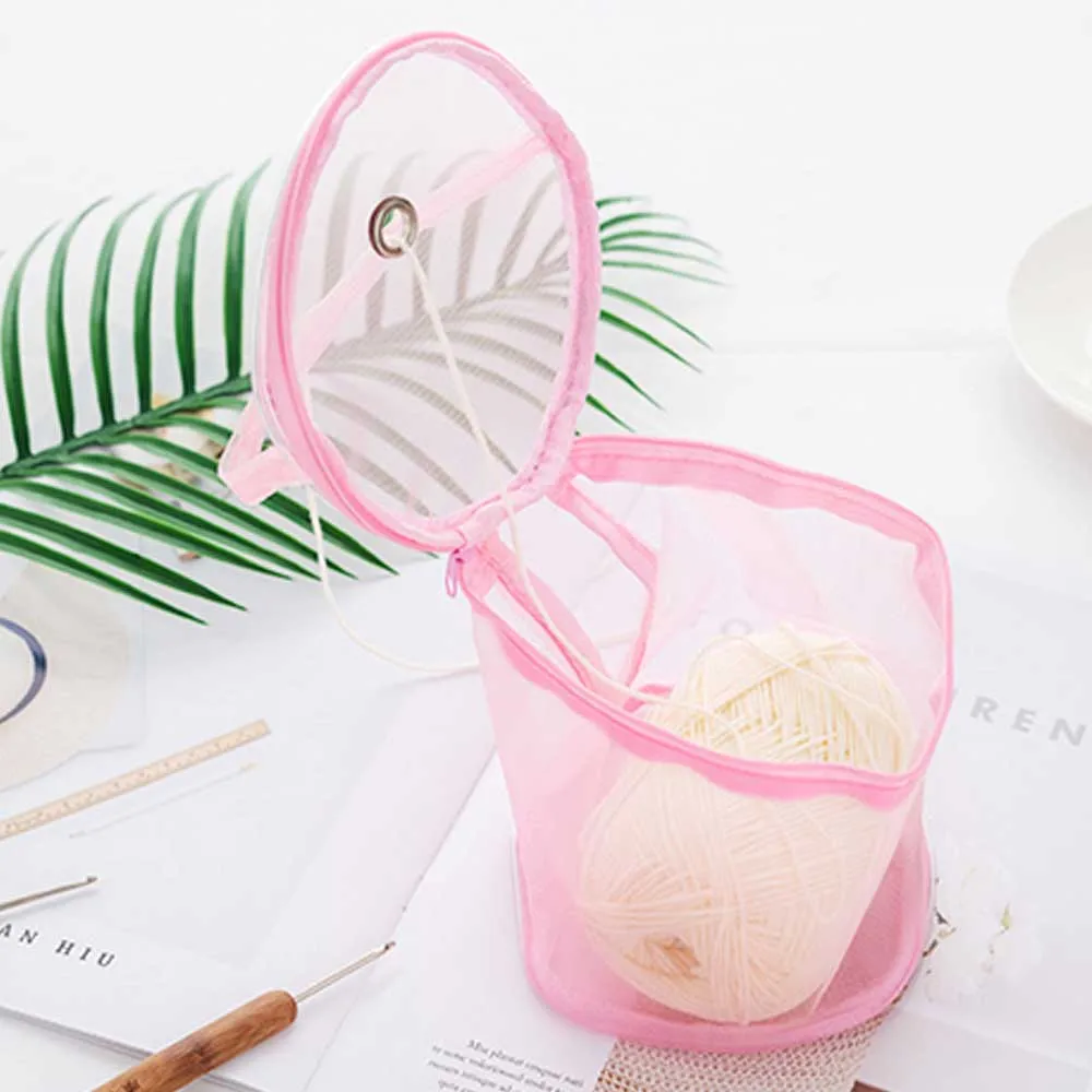 Portable Knitting Yarn Balls Storage Case Small Round Empty Mesh Bag Basket Organizer Crochet Carrier Sewing Accessories