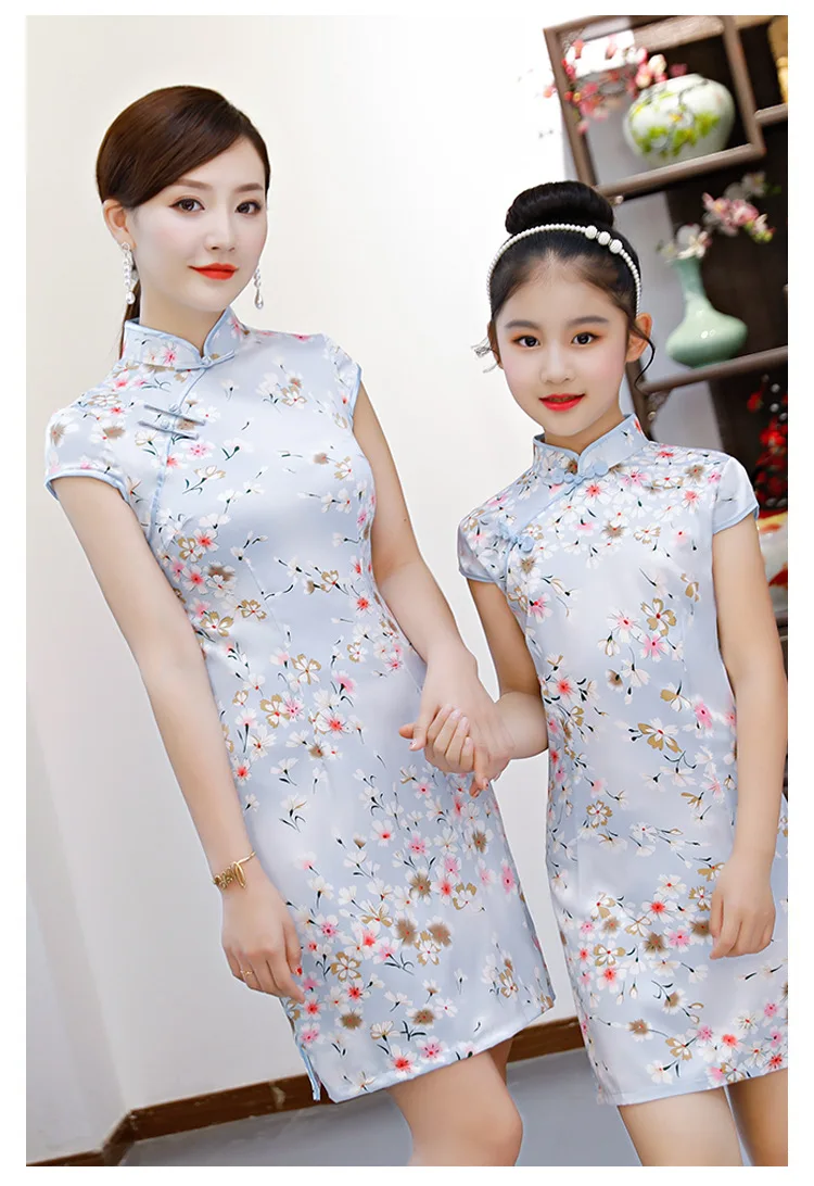 Cheongsam/летнее китайское платье для родителей; одинаковые пижамы для всей семьи; одежда для мамы и дочки; платье