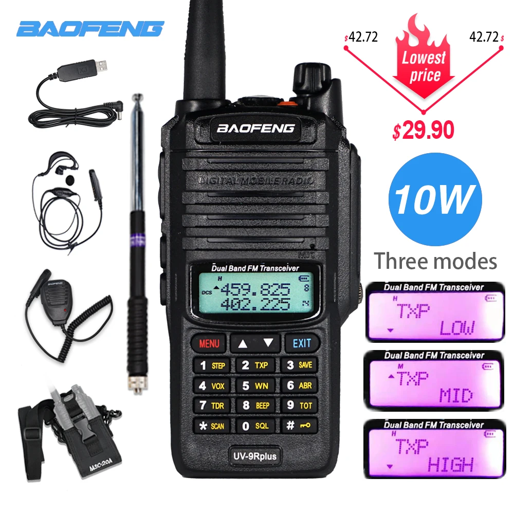 Мощный 10 Вт Baofeng UV 9R plus Walkie Talkie UV9R портативный CB Ham Radio 9rhp двухдиапазонный hf