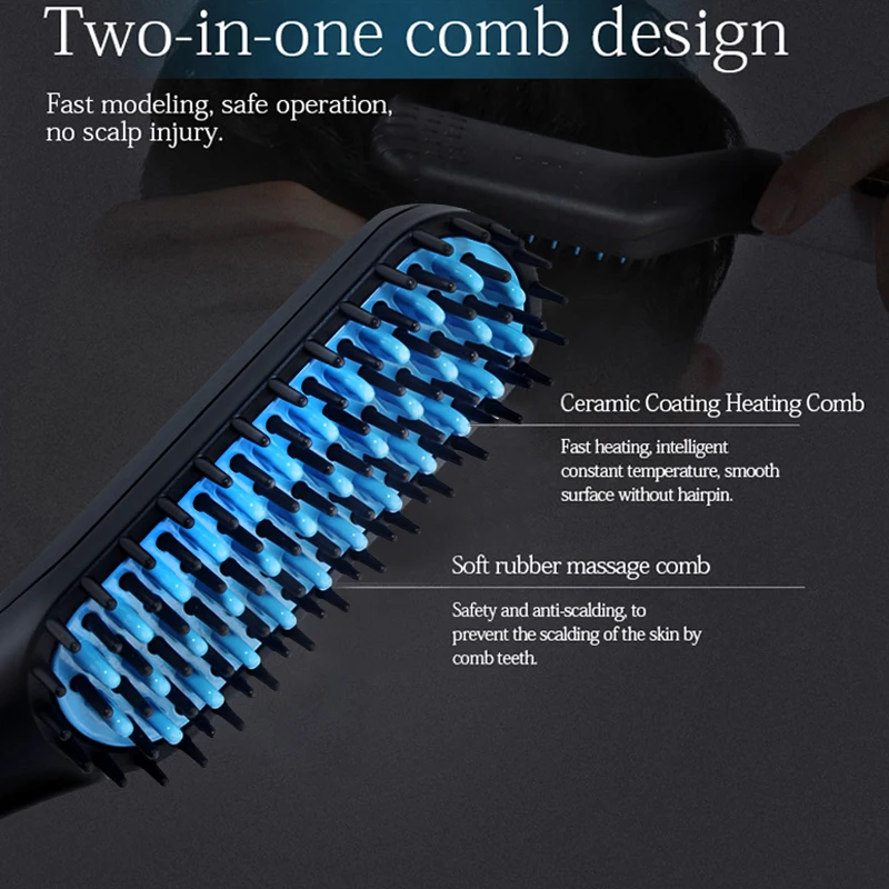 2.0 Multifunctional Hair Comb Brush Beard Straightener Hair Straighten Straightening Comb Hair Curler Quick Hair Styler Men