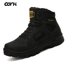 Пробковые мужские зимние ботинки теплые мужские зимние ботинки из водонепроницаемой кожи высокого качества Мужская Рабочая обувь для улицы botas hombre 40-46