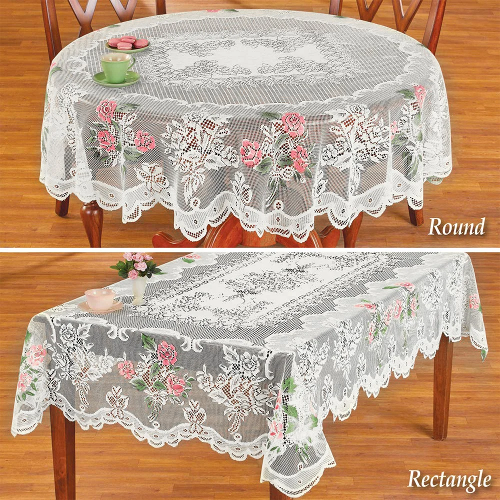 

Round/Rectangle Lace Tablecloth Valentines Day Dining Table Cover Cloth Modern Hollow Out Floral Home Wedding Tablecloth D30