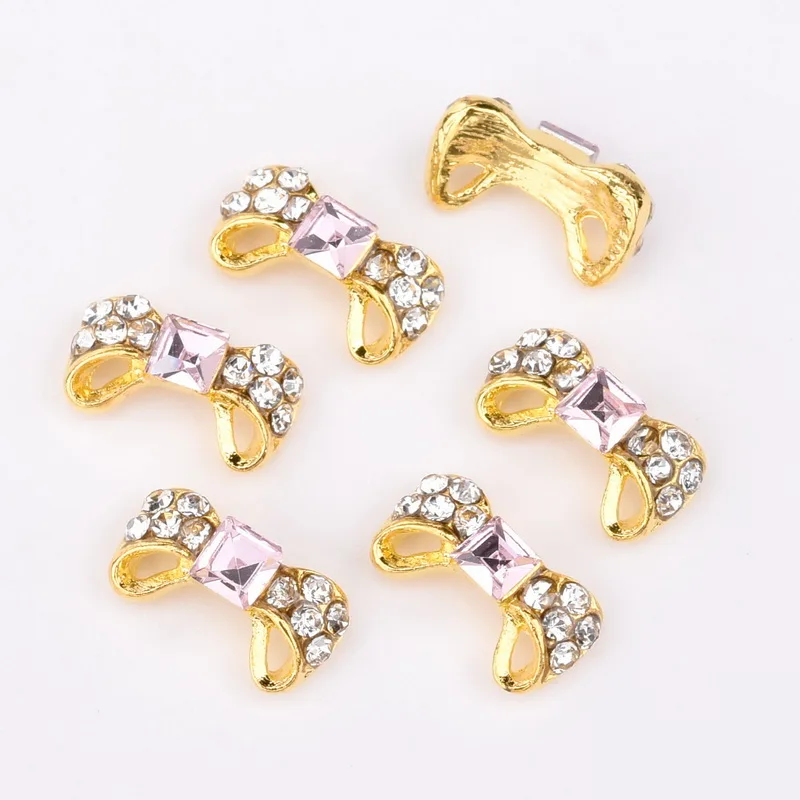 10PCS/bag Nail Decoration 3D Hollow Bow Tie Shape Shiny Manicure Charm Alloy Nails Charms For Manicure Decoration QB040-042