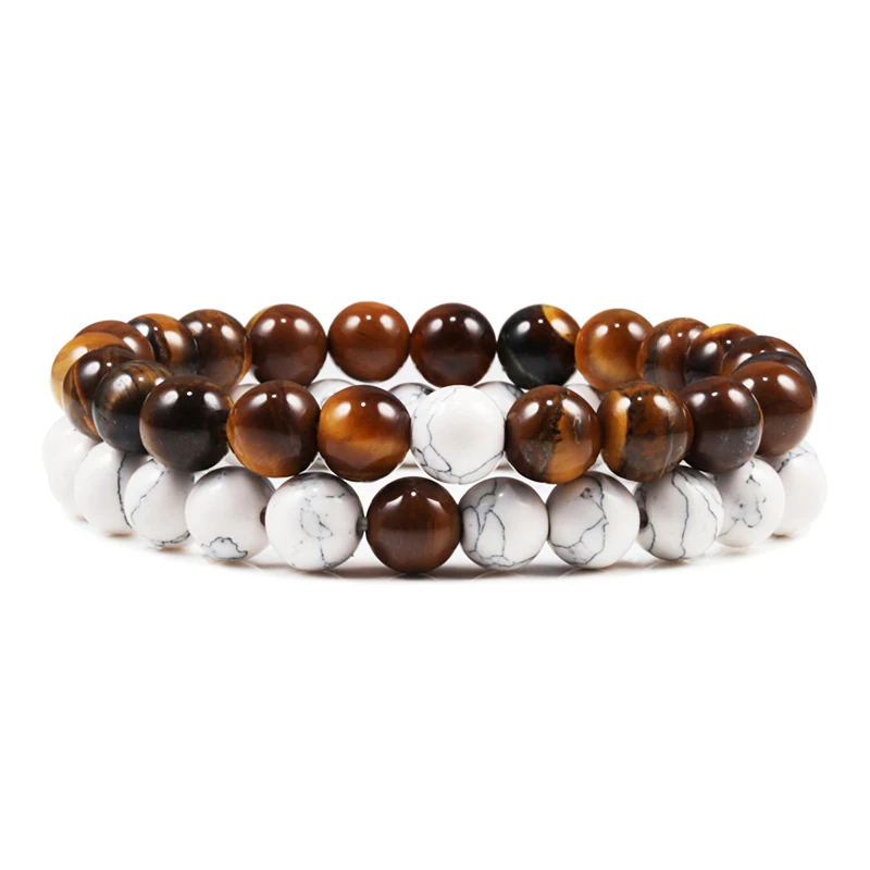 Hot 2pcs/set Tiger Eye Stone Couples Distance Bracelet Yoga Black Lava Malachite Beaded Bracelet Men Women Charm Strand Jewelry