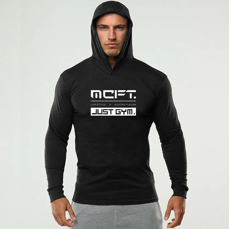 Bodybuilding T-Shirt Men New Autumn Fitness Long Sleeve Hooded T Shirt Men Brand Just Gym Hoody Fashion Slim Fit Cotton Tee Tops