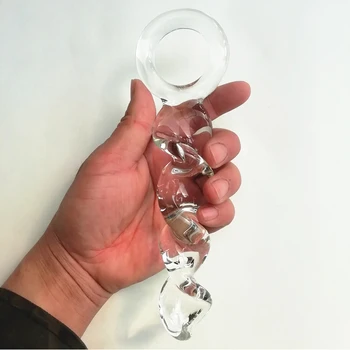 Thread Crystal Artificial Glass Fake Penis Dildo With Anal Bead for Men Women Couples Thread Rotation Flirt Masturbate Sex Toys 2