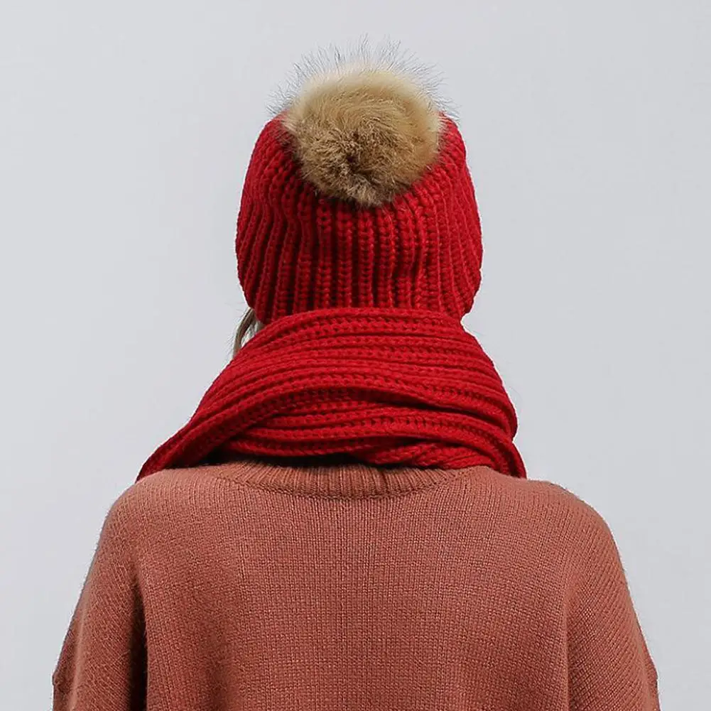Kuulee 2PCS/Set Women High Quality Hat Woolen Knitted Cap and Scarf Suit Lady Knitted Hat Muffler Set 13cm