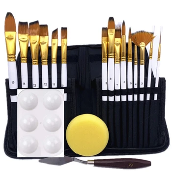 

Paint Brushes Set of 15-Artist Brushes with Painting Knife, Sponge and Color Palette,for Acrylic,Watercolor