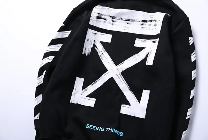 Off-White OW косая полоска граффити стрелы мужские парные модели Осень Зима хлопок Повседневная Свободная Толстовка с капюшоном куртка