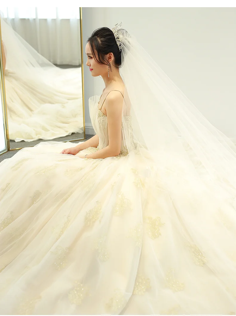 Robe De Mariage, роскошное свадебное платье, бальное платье с коротким рукавом, свадебные платья цвета шампанского, свадебное платье принцессы с длинным шлейфом