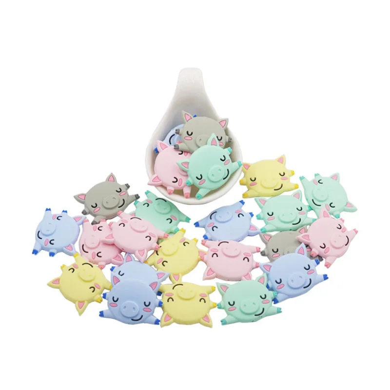 

Cartoon Animal Baby Teether Silicone Beads Food Grade Pig Shape DIY Baby Teething Pacifier Chain Toy Baby Crewing Bite