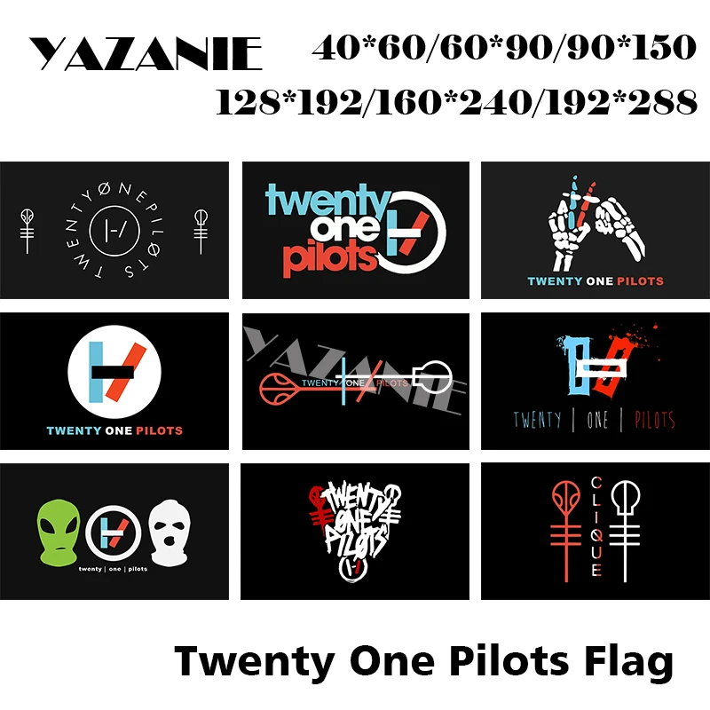 Yazanie qualquer tamanho único ou duplo face vinte e um pilotos bandeira esqueleto símbolo de clique personalizado bandeiras de poliéster e banners