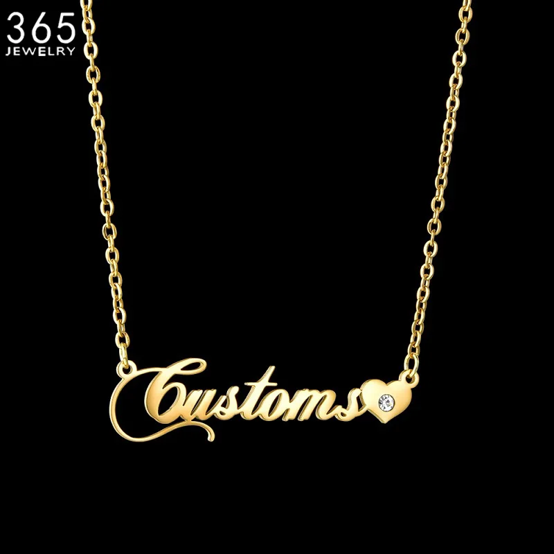 

Personalized Custom Name Letter Necklace Stainless Steel Heart Zircon Nameplate Unique Customized Gift Wedding Party Jewelry