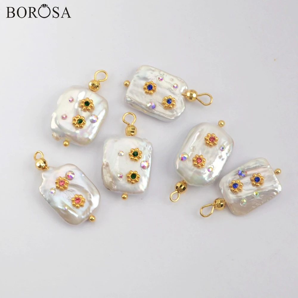 BOROSA 10 шт., форма, натуральный жемчуг, мульти CZ, Очаровательные Подвески, модный белый пресноводный жемчуг для женщин, серьги для ожерелья WX1276