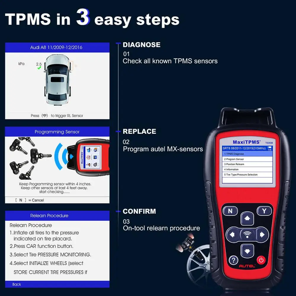 Датчик давления в шинах Autel MaxiTPMS TS508 TPMS инструмент для диагностики|Считыватели