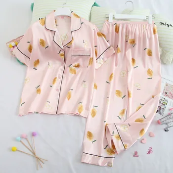 

Smmoloa 2019 New Short Sleeve+Long pants Women Pijama