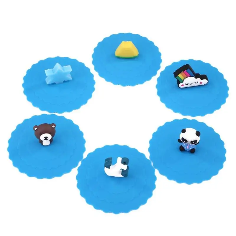 

Cartoon Heat Resistant Blue Silicone Invariant Longer Service Life Non-slip Sealed Leakproof Lid Dustproof Cup Cap
