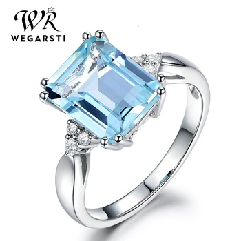 

WEGARASTI Silver 925 Jewelry Ring Aquamarine Gemstone Rings for Women Genuine 925 Sterling Silver Female Jewelry Ring