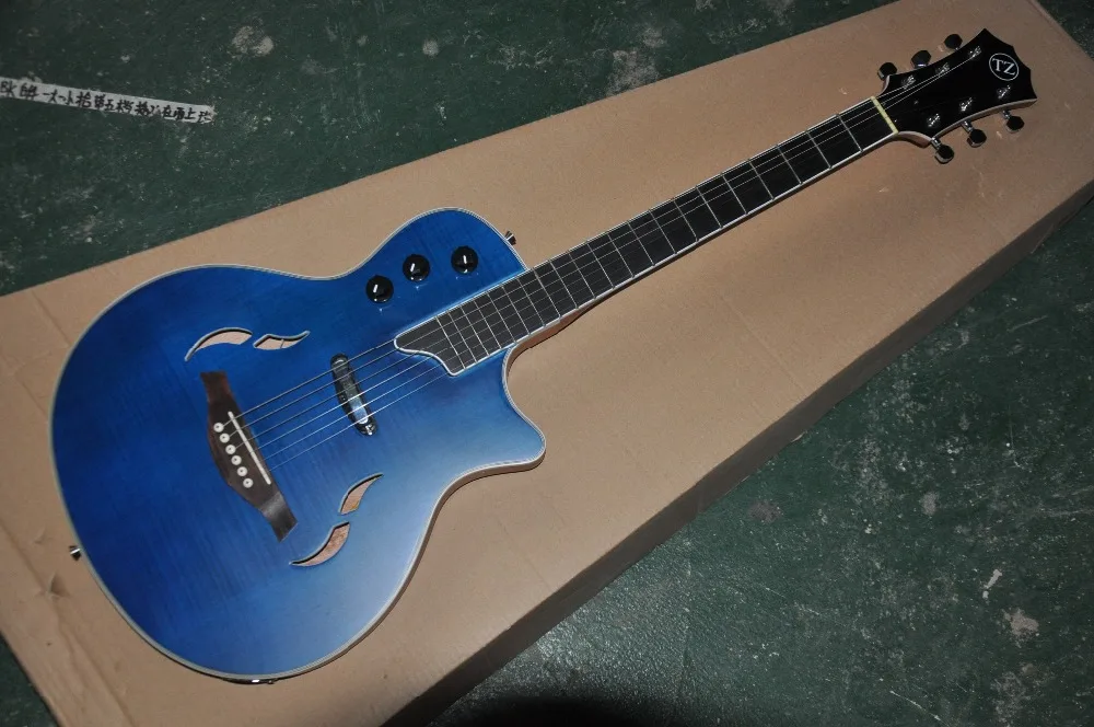 На заказ гитарный полый корпус электрогитара музыкальный инструмент магазин сатин Пламя клен Т5 Блюз гитара с эбонитовой накладкой