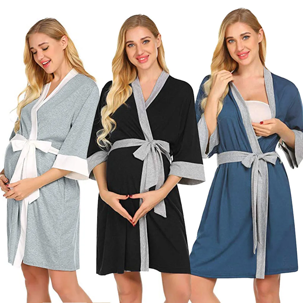 

Maternity Nursing Robe Delivery Nightgowns Hospital Breastfeeding Gown Mother dress