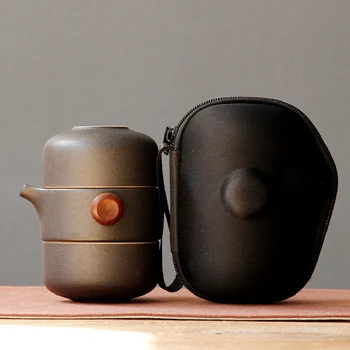 

Japanese-Style Ceramic Teapot Lid Bowl Teacup Handmade Portable Travel Office Tea Set-Black
