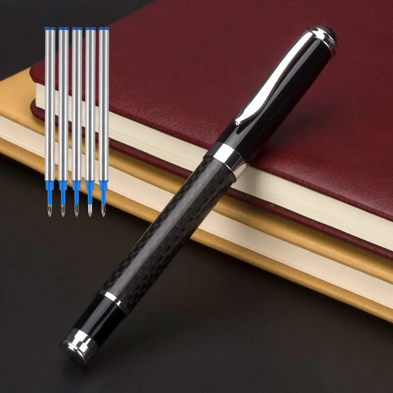 Luxury Black Imitation Carbon Fiber Pattern Ballpoint Pen Writing Signing Office Stationery Supplies Writing Gift for Business