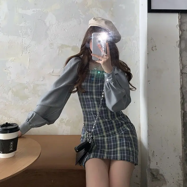 Mini Dresses Women Sweet Long Sleeve Ulzzang Dating Female Schoolgirls Spring Autumn Patchwork Holiday Retro Clothes Vintage Fit t shirt dress