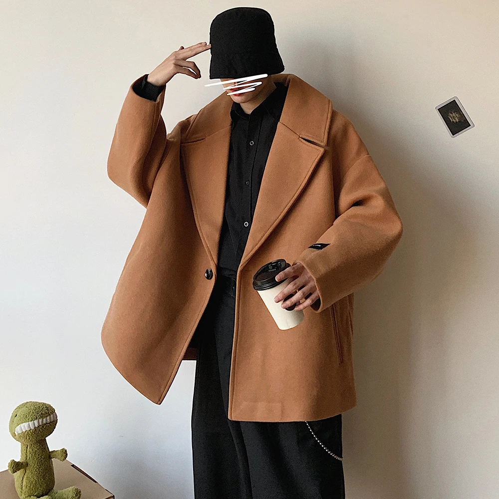 camel Men's Woolen Blends Snow Jacket Thickening Coat Loose Cashmere Wool Trench Overcoat Parkas Cotton-padded Clothes M-2XL - Цвет: camel