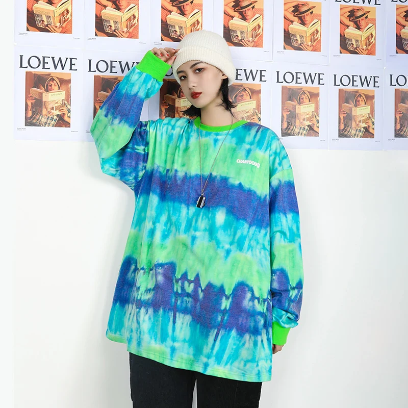 Модная женская одежда ins, тонкая, свободная, tie dye, BF стиль, хип-хоп стиль, весна и осень, длинный рукав, Женская толстовка, толстовки