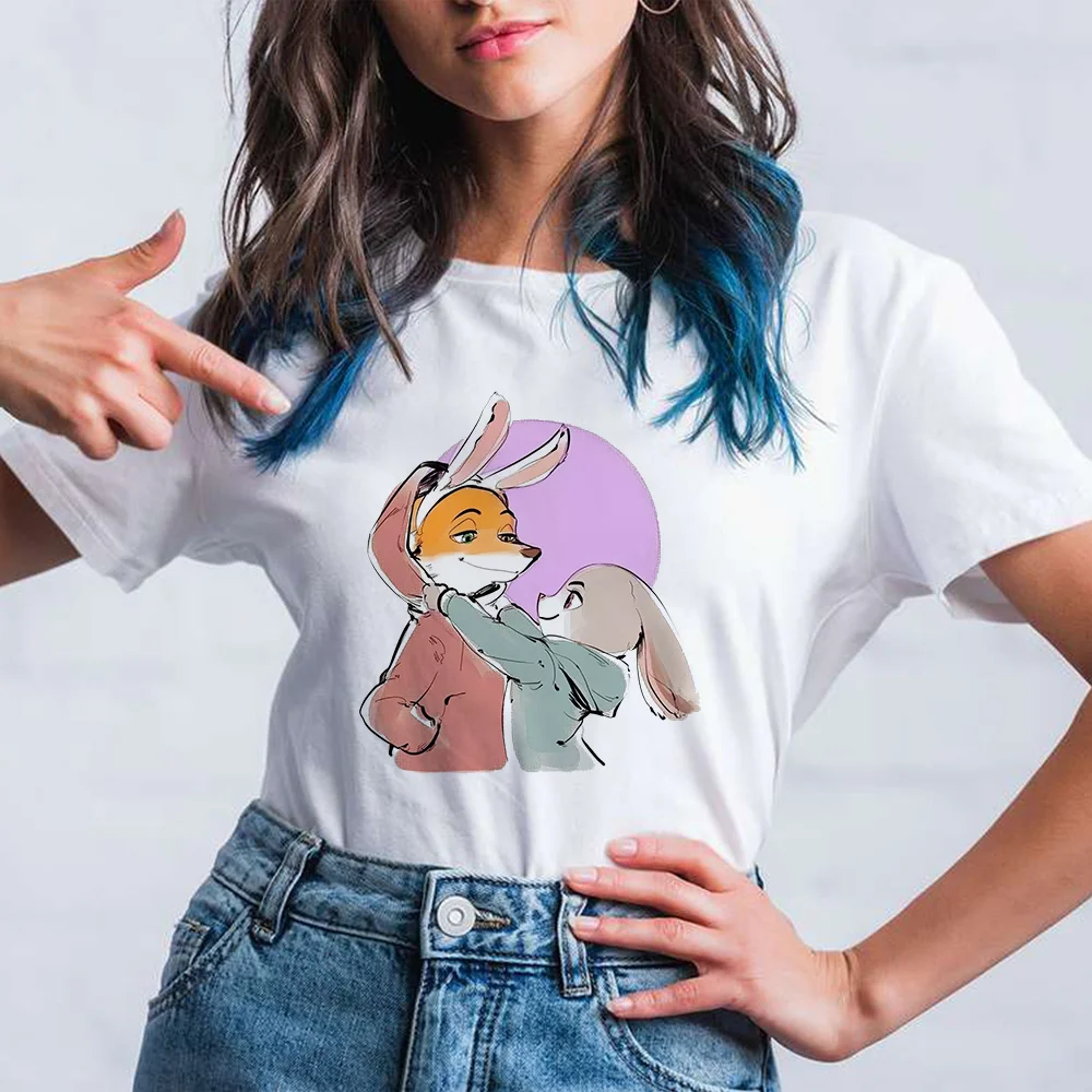 男性と女性のためのディズニーtシャツ 動物をモチーフにしたシックなファッション ウサギ キツネ ラウンドネック ユニセックス コットン カップル 用 半袖 Tシャツ Aliexpress
