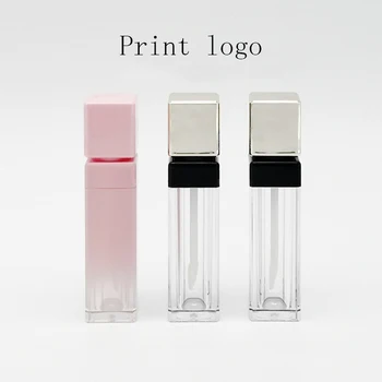 

Print Your Logo 50pcs 8ml Gradient Pink /Gold Cap Empty Lipgloss Bottle DIY Lip Gloss Container Transprent Refillable Bottles