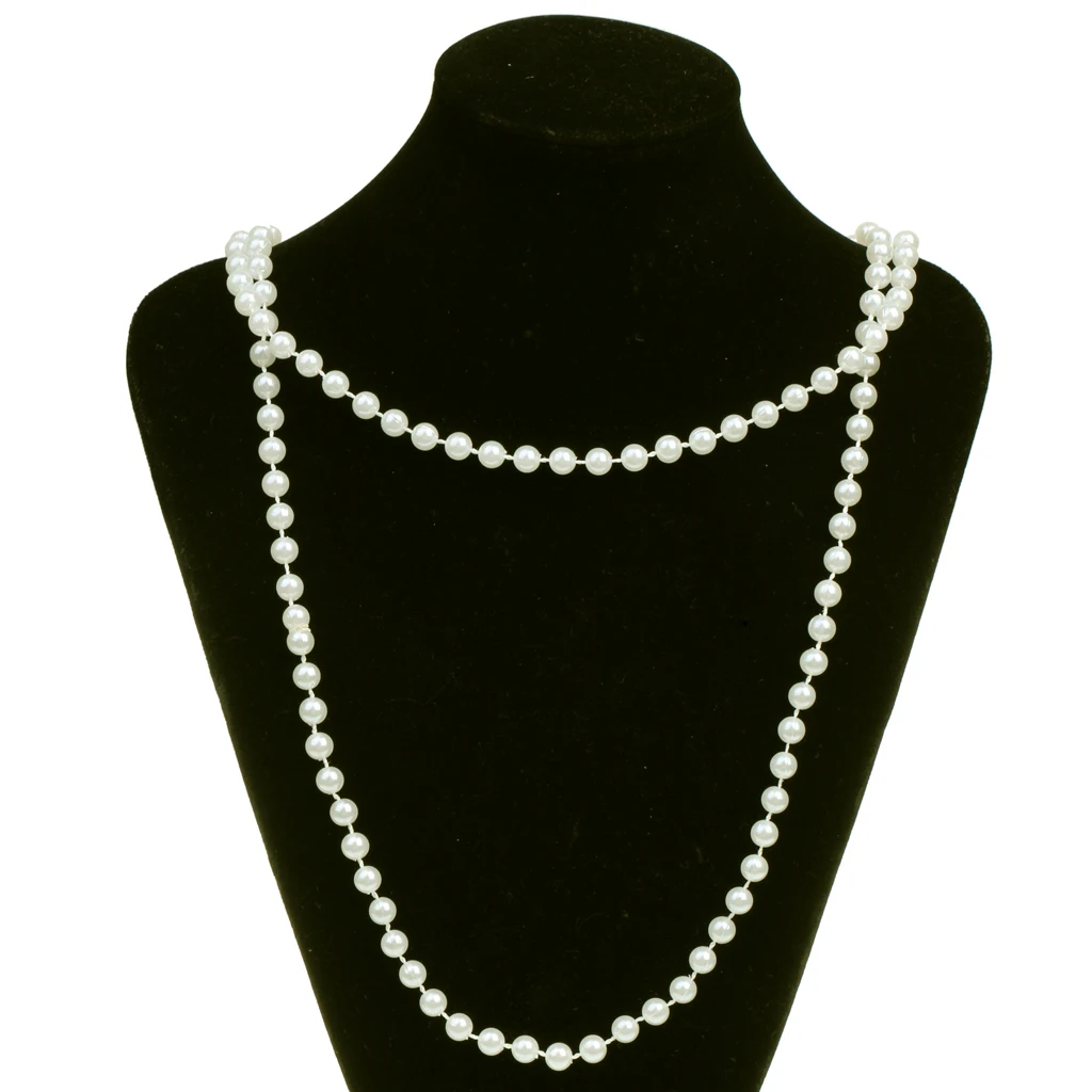 Ladies 1920s Fancy Dress Pearl Necklace 20s Flapper Pearls Beads fg 