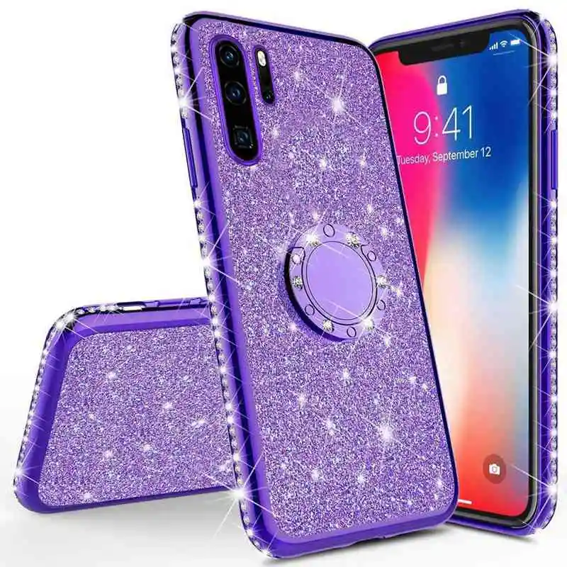 Rhinestone Finger Ring чехол для HUAWEI P Smart Z P10 P20 P30 Lite mate 20 10 HONOR 7X 8X Алмазный Блестящий Мягкий чехол из ТПУ - Цвет: ZPurple