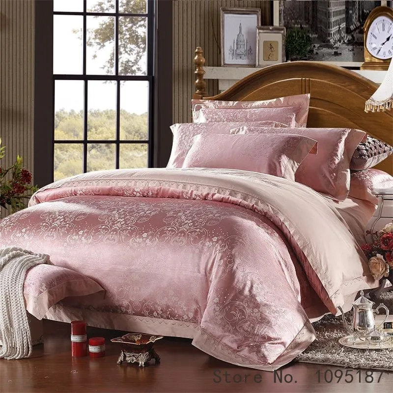 Постельное белье King size с вышивкой, жаккардовое постельное белье для свадьбы, хлопок, пододеяльник, простыня+ пододеяльник+ наволочка