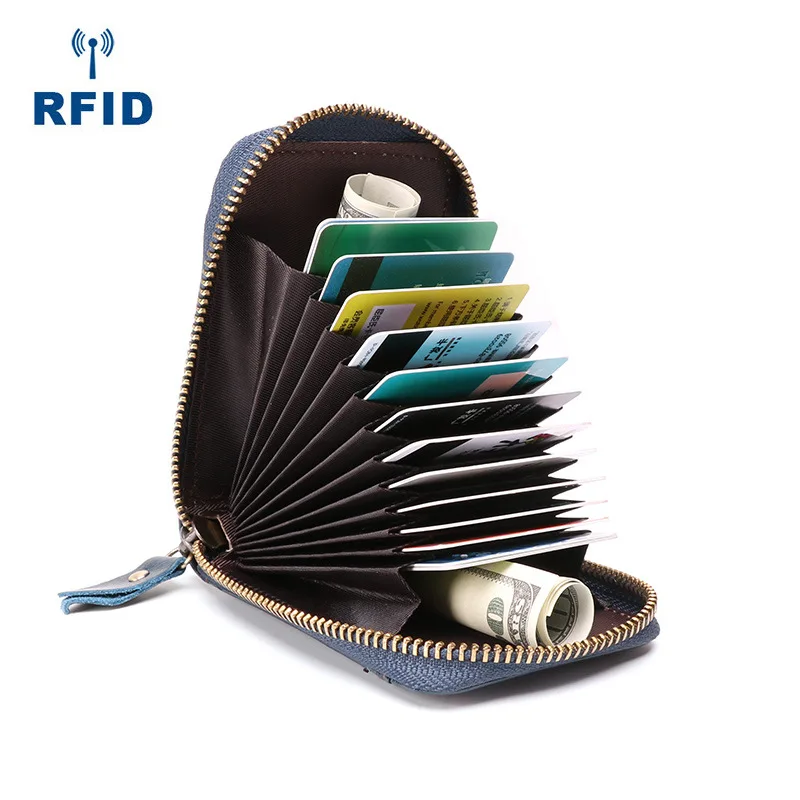 

RFID Anti-Theft Card Swiping Closed-toe Layer Cowhide Organ Wallet Card Bit More Men And Women Multi-functional Zipper Genuine L