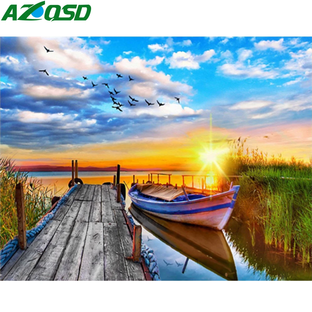 

AZQSD Paint By Numbers On Canvas Landscape Unframe DIY Decoration Coloring By Numbers Sunset Wall Art Handpainted Gift