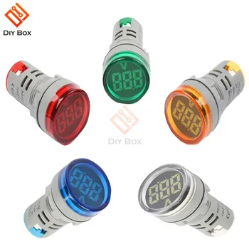 

22mm Mini Indicator Led Light Lamp Digital Voltmeter Voltage 20-500V Amp Meter 0-100A AC101-22AM White Blue Red Green Yellow
