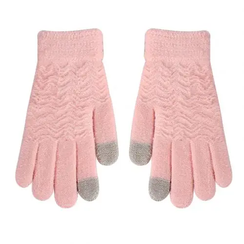 Pink Зимние женские нескользящие вязаные перчатки с сенсорным экраном утолщенные Теплые эластичные варежки рождественские подарки mouffle hiver guantes rock - Цвет: Pink