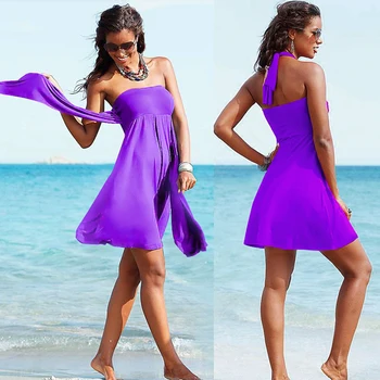 

Wholesale 12 Colors Multy-wear Beach Swimwear Dress Summer Style Off Shoulder Sexy Women Bikini Cover Up Dresses