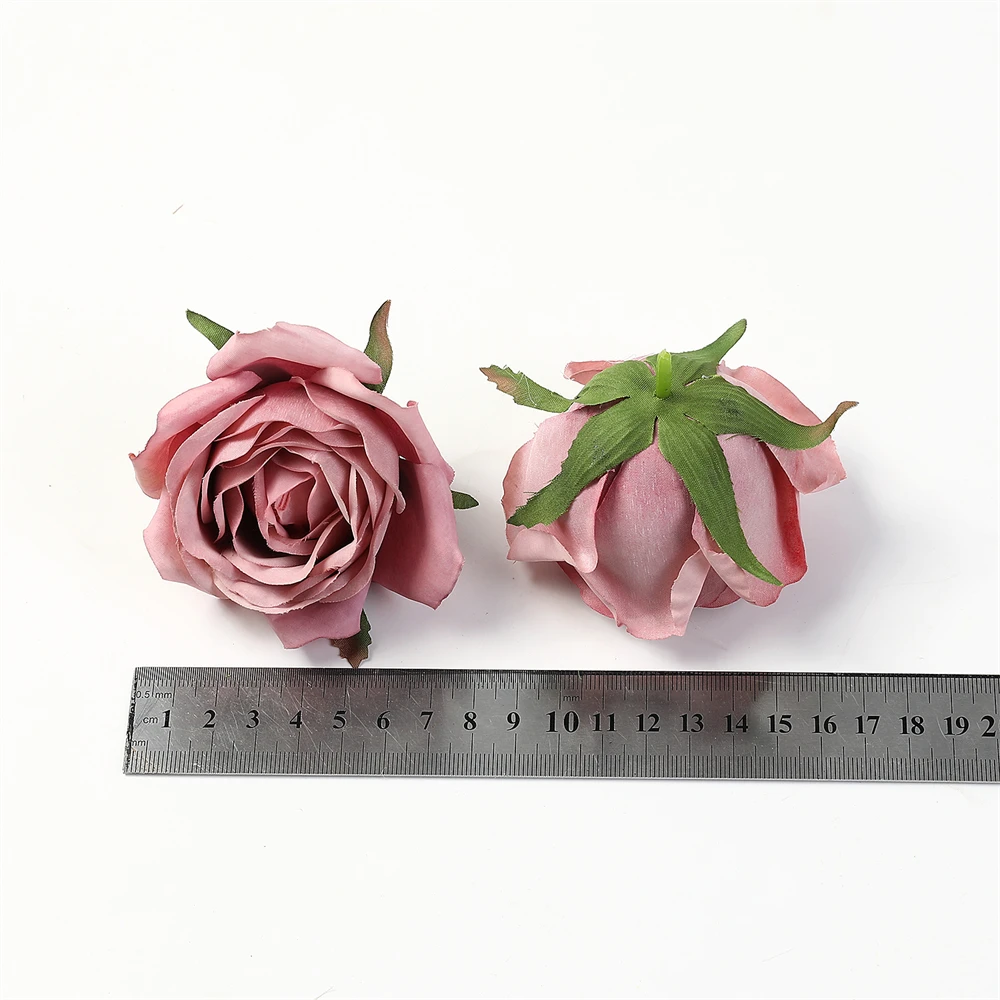 5PCS Champagne Rose Buds Artificial Roses Head Fake Rose Buds Artificial Silk Flower For Wedding Bride Bouquet Filler Home Decor