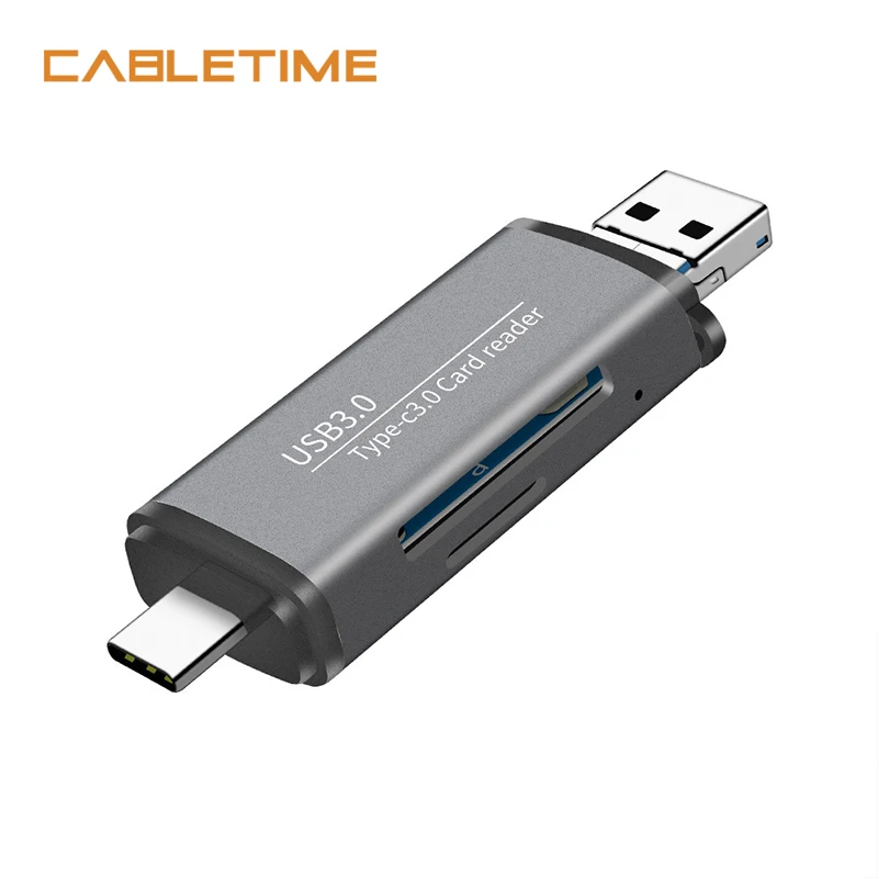 

CABLETIME USB-C to USB 3.0 Adapter Multi Card Reader to SD TF Adapter for PC Macbook Air Pro Matebook Dell LG Huawei N236